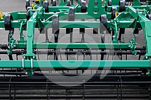 Detail of an agricultural machine on display at an agricultural fair