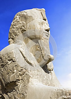 Detail of Alabaster sphinx 19th Dynasty (1341-1200 BC). Ancient Memphis (UNESCO World Heritage List 1979). Cairo Egypt Africa