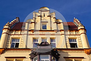 Detail of amazing facade of traditional building in Prague