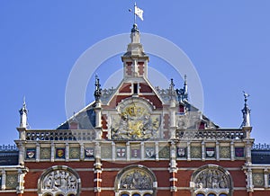 Detail of the Amsterdam central station building