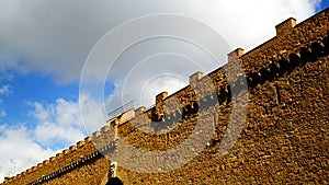 Detail of the ancient brick walls of Il Passetto, an elevated walkway about 800 m long that connects the Vatican with Castel Sant`