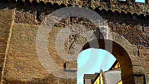 Detail of the ancient brick walls of Il Passetto, an elevated walkway about 800 m long that connects the Vatican with Castel Sant`