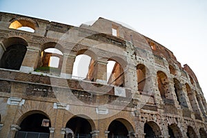 Detail of Ancient Colosseum Rome, Italy in the morning