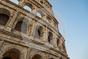 Detail of Ancient Colosseum Rome, Italy in the morning