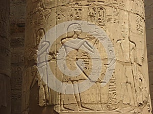 Detail of the ancient column. Hypostyle Hall at the Temple of Karnak