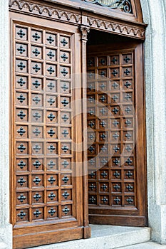 Detail of an ancient door built in wood and iron