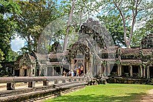 Detail of ancient door at Ta Prohm Angkor Wat Cambodia