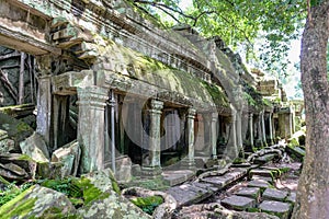 Detail of ancient door at Ta Prohm Angkor Wat Cambodia