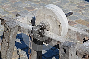 Detail of an ancient grindstone photo