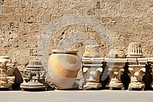 Detail of ancient italian columns and vase