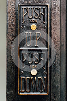 Detail of Antique Elevator Buttons - Abandoned Wick Building - Youngstown, Ohio