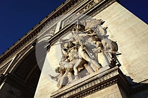 Detail of Arc de Triomphe de la`Etoile. Sculptural group of Triumphal Arch