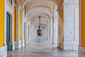 Detail of an arcade surrounding praca do comercio in Lisbon, Por