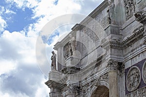 Detail of he Arch of Constantine (Italian: Arco di Costantino) is a triumphal arch in Rome, photo