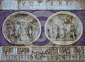 Detail of the Arch of Constantine - landmark attraction in Rome, Italy