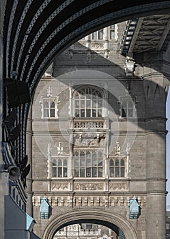 Detail of Arches girders and Tower on Tower bridge