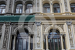 Detail of architectural building facade with windows. Interestin