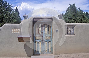 Detail of architecture of adobe in Santa Fe, NM