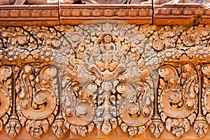 A detail of the architecture in an ancient temple in Angor area, Cambodia.