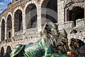 Detail of arena of Verona, Italy