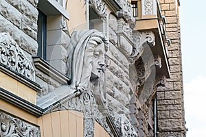 Detail of art nouveau building in Riga, Latvia