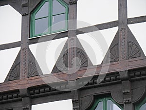 Detail of an art nouveau half-timbering at Wiligrad Castle