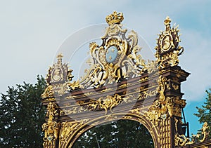 Detail of artfully wrought iron fencing in Place Stanislas, Nancy