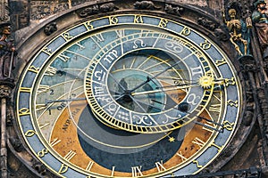 Detail of the astronomical clock in the Old Town Square in Prague, Czech Republic. Toned image