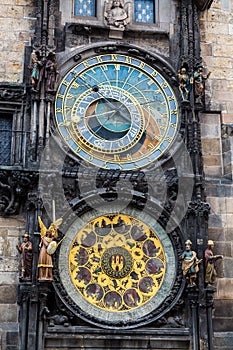 Detail of the astronomical clock in the Old Town Square in Prague, Czech Republic. Toned image