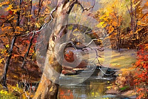 Detail of Autumn Landscape Oil Painting