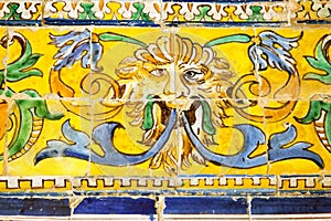 Detail of azulejos in Reales Alcazares, Sevilla photo