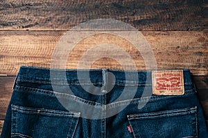 Detail of the back of a pair of levi`s jeans