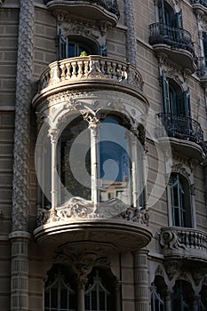 Detail on balcony in modernist building in Barcelona