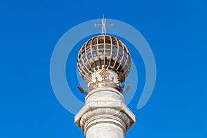 Detail of Ball in the summit of The Monument to the Discoverers, also known as Columna del IV Centenario, is a specimen of public photo