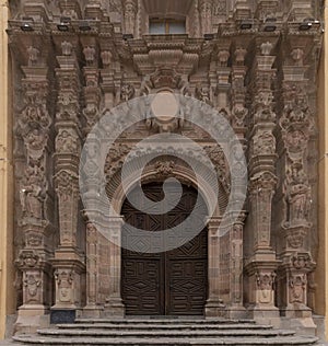Detail of the Baroque facade of our lady of Dolores in the town of Dolores Hidalgo photo