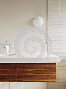 Detail of bathroom counter and tile in modern home