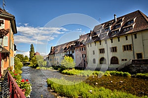 Detail of the beautiful city of Thann in France - Alsace