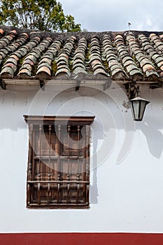 Detail of the beautiful colonial architecture of the streets of the colonial small town of Iza located in the Boyaca department in