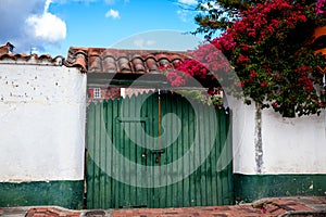 Detail of the beautiful colonial architecture of the streets of the colonial small town of Iza located in the Boyaca department in