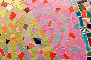 Detail of beautiful old collapsing abstract ceramic mosaic adorned building decorative background,Abstract Pattern,Abstract mosaic