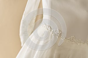 Detail of beautiful wedding dress, premiered valentines day