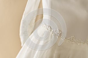 Detail of beautiful wedding dress, premiered valentines day