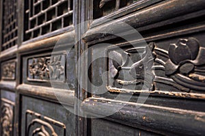 Detail of beautiful and wood door at the Great Mosque in the city of Xian
