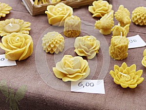 detail of beeswax candle in a market