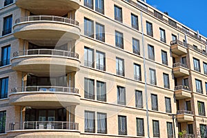 Detail of a beige apartment house