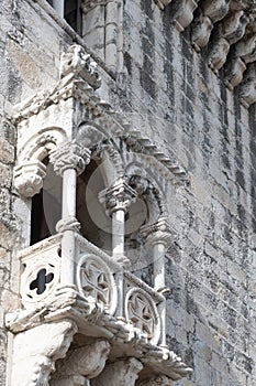 Detail of The Belem Tower, Balcony with Order of Christ Cross, Lisbon, Portugal