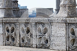 Detail of The Belem Tower with the Order of Christ Crosses, Lisbon, Portugal