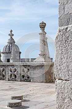 Detail of The Belem Tower with the Order of Christ Crosses, Lisbon, Portugal