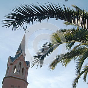 Detail of the bell tower in parc Guell