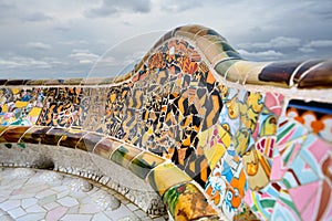 Detail of the bench by Gaudi in Parc Guell. photo